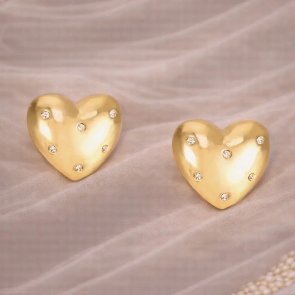 Gold Heart Crystal Earrings